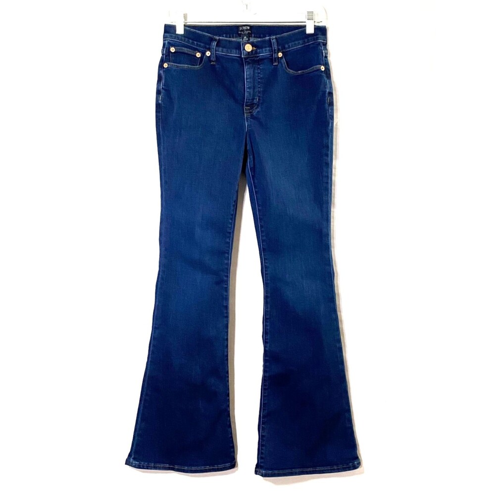 J Crew Full Length Flare Jeans Womens Size 26 Dark Wash Blue Stretch BT060